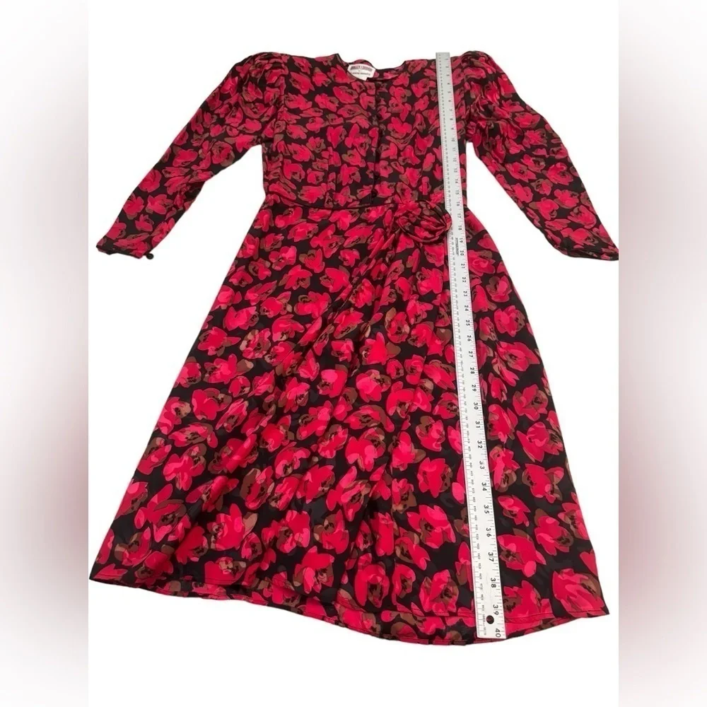 Maggy London Vintage 80s Floral Print Silk Dress 8